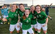 21 July 2014; Republic of Ireland players, left to right, Katie McCabe, Clare Shine, Laruen Dwyer, Chloe Mustaki and Ciara O'Connell, celebrate their 2-1 victory over Sweden. 2014 UEFA Women's U19 Championship, Republic of Ireland v Sweden, UKI Arena, Jessheim, Ullensaker, Norway. Picture credit: Stephen McCarthy / SPORTSFILE