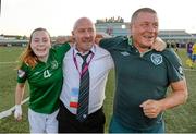 21 July 2014; Republic of Ireland's Lauren Dwyer celebrates her side's 2-1 victory over Sweden with coach David Connell, centre, and assiatant coach Dave Bell. 2014 UEFA Women's U19 Championship, Republic of Ireland v Sweden, UKI Arena, Jessheim, Ullensaker, Norway. Picture credit: Stephen McCarthy / SPORTSFILE