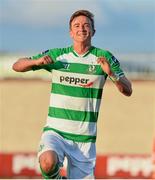 21 July 2014; Ronan Finn, Shamrock Rovers, celebrates after scoring his side's first goal. EA Sports Cup, Quarter-Final, Shamrock Rovers v Cork City, Tallaght Stadium, Tallaght, Co. Dublin. Picture credit: David Maher / SPORTSFILE