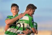 21 July 2014; Ronan Finn, right, Shamrock Rovers, celebrates after scoring his side's first goal with team-mate Luke Byrne. EA Sports Cup, Quarter-Final, Shamrock Rovers v Cork City, Tallaght Stadium, Tallaght, Co. Dublin. Picture credit: David Maher / SPORTSFILE