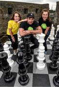22 July 2014; Bressie is pictured with Hannah Connaughton, left, and Mollie Connaughton, both from Mount Temple, Baylin, Co. Westmeath, at the launch of the HSE Community Games 2014 National Festival, Athlone Castle, Co. Westmeath. Photo by Sportsfile