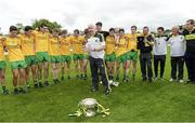 20 July 2014; Declan Bonner, Donegal manager with his players after the game. Electric Ireland Ulster GAA Football Minor Championship Final, Armagh v Donegal, St Tiernach's Park, Clones, Co. Monaghan. Picture credit: Oliver McVeigh / SPORTSFILE