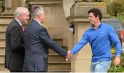 22 July 2014; British Open Champion Rory McIlroy is greeted by Peter Robinson, MLA, first Minister of Northern Ireland and Martin McGuinness, left, MLA, deputy first Minister of Northern Ireland, during a visit to Stormont Castle, Belfast, Co. Antrim. Picture credit: Oliver McVeigh / SPORTSFILE