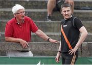 20 July 2014; David Donegan, Clonliffe Harriers AC, right, in conversation with coach John Shields during the Men's Pole Vault. GloHealth Senior Track and Field Championships, Morton Stadium, Santry, Co. Dublin. Picture credit: Brendan Moran / SPORTSFILE