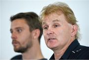 22 July 2014; St Patrick's Athletic manager Liam Buckley and captain Ger O'Brien during a press conference ahead of their UEFA Champions League, Second Qualifying Round, First Leg, game against Legia Warszawa on Wednesday. St Patrick's Athletic Press Conference, Tallaght Stadium, Tallaght, Co. Dublin. Photo by Sportsfile