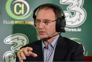 22 July 2014; Republic of Ireland manager Martin O’Neill speaking, during his and assistant manager Roy Keane's first live joint interview, at the introduction of Club Ireland an FAI premium ticketing scheme. Bord Gais Energy Theatre, Dublin. Picture credit: Barry Cregg / SPORTSFILE