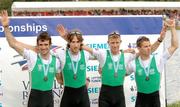 27 August 2006; Ireland rowers, from left, Gearoid Towey, bow, Eugene Coakley, second seat, Richard Archibald, third seat and Paul Griffin, stroke, after finishing third and winning a bronze medal during the lightwight men's four A Final, 2006 World Rowing Championships, Dorney Lake, Eton, England. Picture credit; David Maher / SPORTSFILE