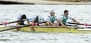 27 August 2006; Ireland rowers, from left, Gearoid Towey, bow, Eugene Coakley, second seat, Richard Archibald, third seat and Paul Griffin, stroke, at the end of the race after finishing third and winning a bronze medal during the lightwight men's four A Final. 2006 World Rowing Championships, Dorney Lake, Eton, England. Picture credit; David Maher / SPORTSFILE