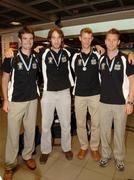 28 August 2006; Ireland Rowers, from left, Gearoid Towey, Eugene Coakley, Richard Archibald and Paul Griffin who won bronze in the lightweight men's four A Final at the 2006 World Rowing Championships on their arrival home to Dublin Airport, Dublin. Picture credit; David Maher / SPORTSFILE