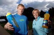 29 August 2006; Republic of Ireland International Damien Duff with Jocelyn Emerson, Marketing Director, GlaxoSmithKline, at the announcement of a new sponsorship agreement with Lucozade Sport. Radisson St Helen's Hotel, Stillorgan, Dublin. Picture credit; David Maher / SPORTSFILE
