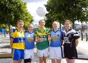 29 August 2006; From left are Clare captain Majella Griffin, Longford joint captain Sharon Treacy, Leitrim player Sarah McLoughlin, joint Longford captain Yvonne Barden and Sligo captain Angela Doohan who will meet in the TG4 All-Ireland  Junior Ladies Football Championship semi-final in Roscommon and Tullamore on Saturday, September 2nd and 9th. IFSC, Dublin. Picture credit; Damien Eagers / SPORTSFILE