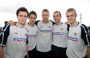 31 August 2006; Irish League players, from left, David Scullion, Dungannon Swifts, Sean Ward, Glentoran, Peter Thompson, Linfield, Aaron Callaghan, Ballymena Utd, and Richard Clarke, Newry City, after Northern Ireland Under 21 squad training. Mournview Park, Lurgan, Co Armagh. Picture credit: Oliver McVeigh / SPORTSFILE