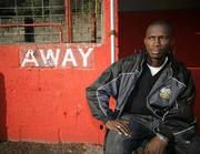 31 August 2006; Glenavon's David Atiba Charles relaxes after finding out his clearance did not come through in time to play in the CIS Insurance Cup game, Larne v Glenavon, Inver Park, Larne, Co. Antrim. Picture credit: Russell Pritchard / SPORTSFILE