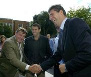 1 September 2006; Sunderland chairman and Patron of the Dublin Bus Community Support Programme Niall Quinn, greets Tipperary hurling manager Michael &quot;Babs&quot; Keating at a photocall at the Dublin Bus Community Support programme Awards, which were presented to non-profit groups and charities from all over Dublin and parts of Meath, Kildare and Wicklow at an awards ceremony. Jurys Hotel, Ballsbridge, Dublin. Picture credit; Brendan Moran / SPORTSFILE