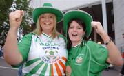 2 September 2006; Republic of Ireland supporters, Julie Dunphy, left, and Rosmary Dowdall, both from Navan, Co. Meath, cheer on their team before the start of the game. Euro 2008 Championship Qualifier, Germany  v Republic of Ireland, Gottleib-Damlier Stadion, Stuttgart, Germany. Picture credit: David Maher / SPORTSFILE