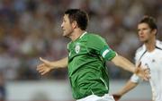 2 September 2006; Robbie Keane, Republic of Ireland, reacts to a decision by referee Luis Medina Cantalejo. Euro 2008 Championship Qualifier, Germany  v Republic of Ireland, Gottleib-Damlier Stadion, Stuttgart, Germany. Picture credit: Brian Lawless / SPORTSFILE