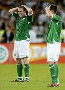 2 September 2006; Richard Dunne, left, and Steve Finnan, Republic of Ireland, at the end of the game. Euro 2008 Championship Qualifier, Germany v Republic of Ireland, Gottleib-Damlier Stadion, Stuttgart, Germany. Picture credit: David Maher / SPORTSFILE