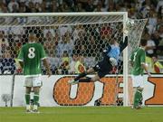 2 September 2006; Republic of Ireland goalkeeper Shay Given dives to his left as a shot from Lukas Podolski, Germany, out of picture, hits the post during the closing stages of the game. Euro 2008 Championship Qualifier, Germany  v Republic of Ireland, Gottleib-Damlier Stadion, Stuttgart, Germany. Picture credit: David Maher / SPORTSFILE
