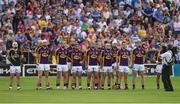 19 July 2014; The Wexford team stand together for the National Anthem. GAA Hurling All Ireland Senior Championship, Round 2, Waterford v Wexford, Nowlan Park, Kilkenny. Picture credit: Ray McManus / SPORTSFILE