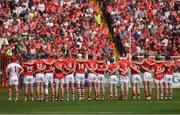 13 July 2014; The Cork team stand together for the National Anthem. Munster GAA Hurling Senior Championship Final, Cork v Limerick, Pairc Uí Chaoimh, Cork. Picture credit: Ray McManus / SPORTSFILE