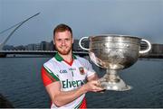 23 July 2014; In attendance at the launch of 2014 GAA Football Championship All-Ireland Series is Robert Hennelly, Mayo, with the Sam Maguire Cup. Sir John Rogerson's Quay, Dublin Picture credit: Brendan Moran / SPORTSFILE