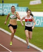 19 July 2014; Roseanne Galligan, left, Newbridge A.C, Kildare, leads, Alanna Lally, Galway City Harriers A.C, on her way to winning her heat of the Women's 800m. GloHealth Senior Track and Field Championships, Morton Stadium, Santry, Co. Dublin. Picture credit: Piaras Ó Mídheach / SPORTSFILE