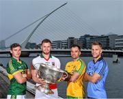23 July 2014; In attendance at the launch of 2014 GAA Football Championship All-Ireland Series are, from left, James O'Donoghue, Kerry, Robert Hennelly, Mayo, Karl Lacey, Donegal, and Jonny Cooper, Dublin, with the Sam Maguire Cup. Sir John Rogerson's Quay, Dublin Picture credit: Brendan Moran / SPORTSFILE