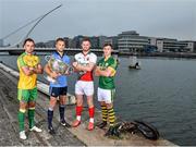 23 July 2014; In attendance at the launch of 2014 GAA Football Championship All-Ireland Series are, from left, Karl Lacey, Donegal, Jonny Cooper, Dublin, Robert Hennelly, Mayo, and James O'Donoghue, Kerry, with the Sam Maguire Cup. Sir John Rogerson's Quay, Dublin Picture credit: Brendan Moran / SPORTSFILE