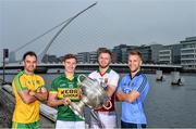 23 July 2014; In attendance at the launch of 2014 GAA Football Championship All-Ireland Series are, from left, Karl Lacey, Donegal, James O'Donoghue, Robert Hennelly, Mayo, and Jonny Cooper, Dublin, with the Sam Maguire Cup. Sir John Rogerson's Quay, Dublin Picture credit: Brendan Moran / SPORTSFILE