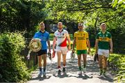 23 July 2014; In attendance at the launch of 2014 GAA Football Championship All-Ireland Series are, from left, Jonny Cooper, Dublin, Robert Hennelly, Mayo, Karl Lacey, Donegal, and James O'Donoghue, Kerry, and the Sam Maguire Cup. St. Stephen's Green, Dublin. Picture credit: Ray McManus / SPORTSFILE