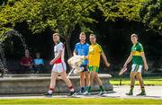 23 July 2014; In attendance at the launch of 2014 GAA Football Championship All-Ireland Series are, from left, Robert Hennelly, Mayo, Jonny Cooper, Dublin, Karl Lacey, Donegal, and James O'Donoghue, Kerry, and the Sam Maguire Cup. St. Stephen's Green, Dublin. Picture credit: Ray McManus / SPORTSFILE