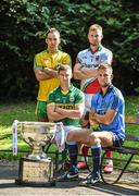23 July 2014; In attendance at the launch of 2014 GAA Football Championship All-Ireland Series are, from left, Karl Lacey, Donegal, James O'Donoghue, Kerry, Robert Hennelly, Mayo, and Jonny Cooper, Dublin, and the Sam Maguire Cup. St Stephen's Green, Dublin. Picture credit: Brendan Moran / SPORTSFILE