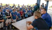 23 July 2014; Leinster's Rhys Ruddock and Ian Madigan  answers questions from children taking part in The Herald Leinster Rugby Summer Camps in Portlaoise RFC, Co. Laois. Picture credit: Barry Cregg / SPORTSFILE