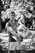 23 July 2014; (Editors please note; This black & white image has been created from an original colour file) In attendance at the launch of 2014 GAA Football Championship All-Ireland Series is James O'Donoghue, Kerry, with the Sam Maguire Cup. St Stephen's Green, Dublin. Picture credit: Brendan Moran / SPORTSFILE