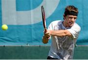 23 July 2014; Daniel Glancy, Ireland, in action against Aaron Banasik, Britain. FBD Irish Men's Open Tennis Championships Round of 16. Daniel Glancy, Ireland v Aaron Banasik, Britain. Fitzwilliam Lawn Tennis Club, Dublin. Picture credit: Piaras Ó Mídheach / SPORTSFILE