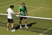 23 July 2014; Daniel Glancy, left, Ireland, shakes hands with Aaron Banasik, Britain, after the game. FBD Irish Men's Open Tennis Championships Round of 16. Daniel Glancy, Ireland v Aaron Banasik, Britain. Fitzwilliam Lawn Tennis Club, Dublin. Picture credit: Piaras Ó Mídheach / SPORTSFILE