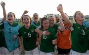 21 July 2014; Republic of Ireland's, from left to right, Ciara McNamara, Ciara O'Connell, Jessica Gargan, Clare Shine and Savannah McCarthy celebrate after the game. 2014 UEFA Women's U19 Championship, Republic of Ireland v Sweden, UKI Arena, Jessheim, Ullensaker, Norway. Picture credit: Stephen McCarthy / SPORTSFILE