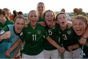 21 July 2014; Republic of Ireland's, from left to right, Jessica Gargan, Katie McCabe, Chloe Mustaki, Ciara O'Connell, Savannah McCarthy and Keeva Keenancelebrate after the game. 2014 UEFA Women's U19 Championship, Republic of Ireland v Sweden, UKI Arena, Jessheim, Ullensaker, Norway. Picture credit: Stephen McCarthy / SPORTSFILE