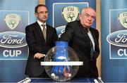 25 July 2014; Republic of Ireland manager Martin O'Neill, left, and FAI President Paddy McCaul during the FAI Ford Cup Third Round Draw. Mullingar Park Hotel, Mullingar, Co. Westmeath. Picture credit: David Maher / SPORTSFILE