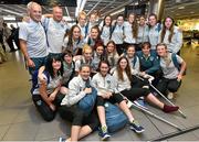25 July 2014; The Republic of Ireland squad pictured on their return to Dublin following the UEFA U19 Women's European Championship Finals. Dublin Airport, Dublin. Picture credit: Ramsey Cardy / SPORTSFILE