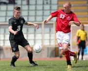 25 July 2014; Luke Evans, Ireland, in action against Emil Moller, Denmark. 2014 CPISRA Football 7-A-Side European Championships, Ireland v Denmark, Maia, Portugal. Picture credit: Carlos Patrao / SPORTSFILE