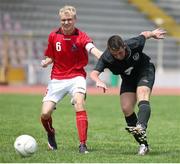 25 July 2014; Eric O'Flaherty, Ireland, in action against Peter Hansen, Denmark. 2014 CPISRA Football 7-A-Side European Championships, Ireland v Denmark, Maia, Portugal. Picture credit: Carlos Patrao / SPORTSFILE