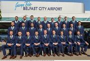 30 May 2016; The Northern Ireland  squad pose for a picture outside the airport before departing for EURO2016 from George Best City Airport, Belfast. Photo by Oliver McVeigh/Sportsfile