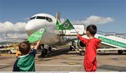 30 May 2016; Young fans show their support of the Northern Ireland squad as it departs for EURO2016 from George Best City Airport, Belfast. Photo by Oliver McVeigh/Sportsfile
