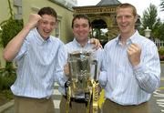 4 September 2006; Kilkenny players, from left, Martin Comerford, James McGarry and Henry Shefflin with the Liam MacCarthy Cup. Citywest Hotel, Dublin. Picture credit: Damien Eagers / SPORTSFILE