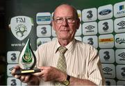 25 July 2014; Jim Murphy, Dundalk, with his Best Club Publication award for 'C'mon the town'. FAI Communications Awards 2014, Radisson Blu Hotel, Athlone, Co. Westmeath. Picture credit: David Maher / SPORTSFILE