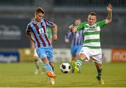 25 July 2014; Gavan Holohan, Drogheda United, in action against Gary McCabe, Shamrock Rovers. SSE Airtricity League Premier Division, Shamrock Rovers v Drogheda United. Tallaght Stadium, Tallaght, Dublin. Photo by Sportsfile