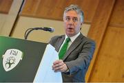 26 July 2014; FAI Chief Executive John Delaney addressing delegates at the Football Association of Ireland AGM. Radison Blu Hotel, Athlone, Co. Westmeath. Picture credit: David Maher / SPORTSFILE