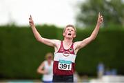 26 July 2014; Jack O'Leary, from Mullingar Harriers AC, Co. Westmeath, celebrates after winning the under-18 boys 3000m. GloHealth Juvenile Track and Field Championships, Tullamore Harriers AC, Tullamore, Co. Offaly. Picture credit: Matt Browne / SPORTSFILE