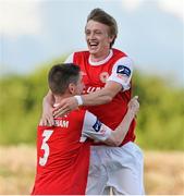 26 July 2014; St. Patrick’s Athletic's Chris Forrester, right, celebrates after scoring his side's first goal with team-mate Ian Bermingham. SSE Airtricity League Premier Division, Athlone Town v St. Patrick’s Athletic. Athlone Town Stadium, Athlone, Co. Westmeath. Picture credit: David Maher / SPORTSFILE